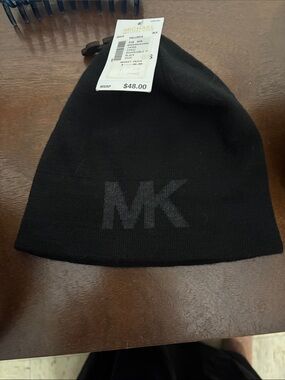 Michael Kors Black MK Logo Knit Hat
